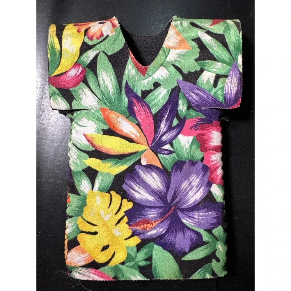 Lot of 3 New Tropical Neoprene Can Koozies Hawaiian Palm Tree Fish Floral
